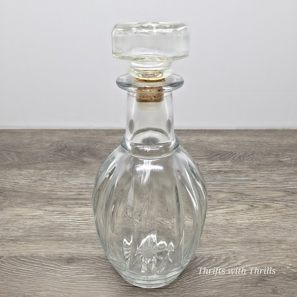 Vintage Whiskey Decanter Clear Glass W/Stopper - 9.5"